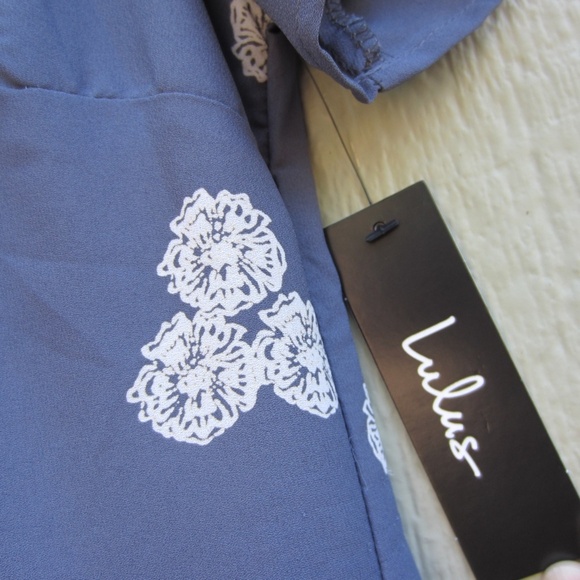 Lulu’s Riverside Slate Blue Floral Print Shift Dress Short Sleeve Women’s S - Picture 5 of 15